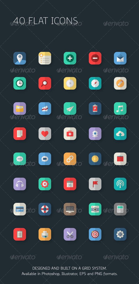Mixed Flat Icons for Apps - Icons