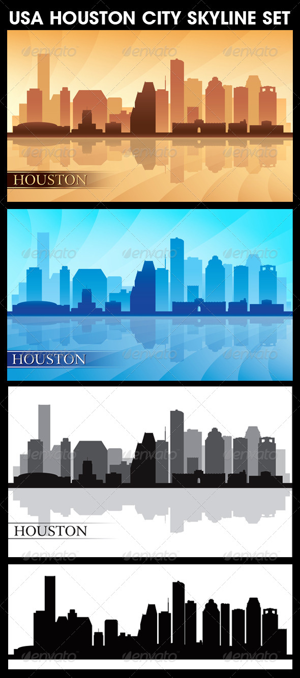 GraphicRiver Houston USA City Skyline Silhouettes Set 6293975 GraphicRiver Houston USA City Skyline Silhouettes Set 6293975