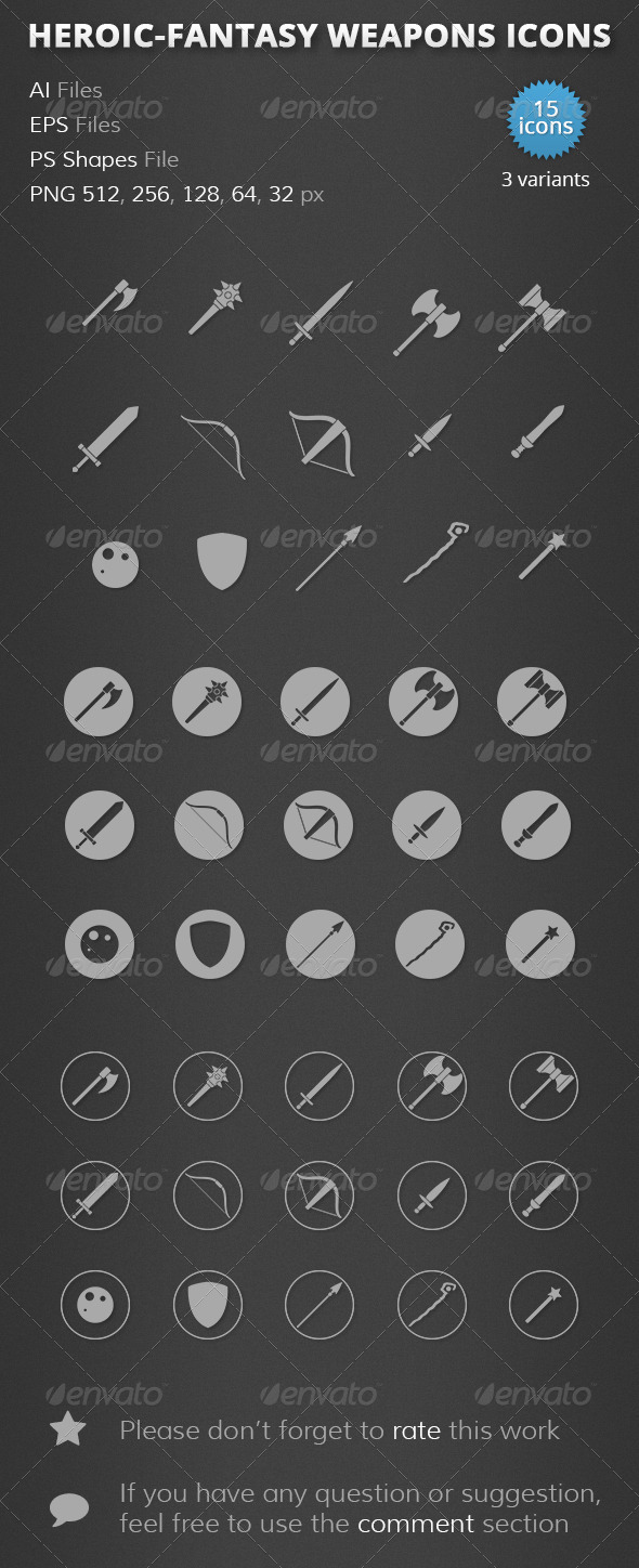 15 RPG Fantasy Weapons Icons - Objects Icons
