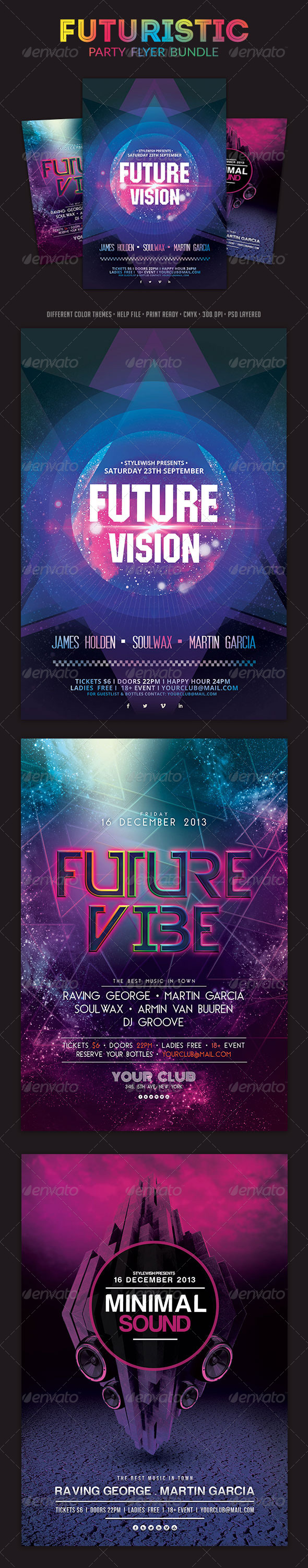 Futuristic Party Flyer Bundle - Clubs & Parties Events