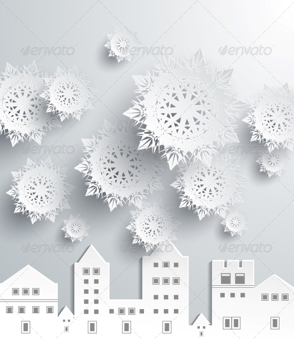 GraphicRiver Paper Snowflakes and Town 6303777 GraphicRiver Paper Snowflakes and Town 6303777