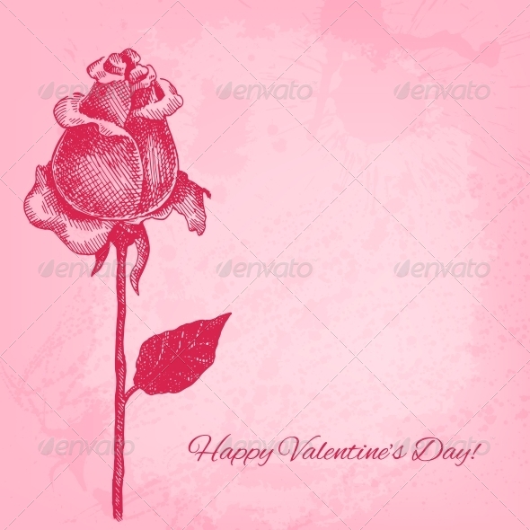 Hand Drawn Rose. Vector Valentine Background (Valentines)