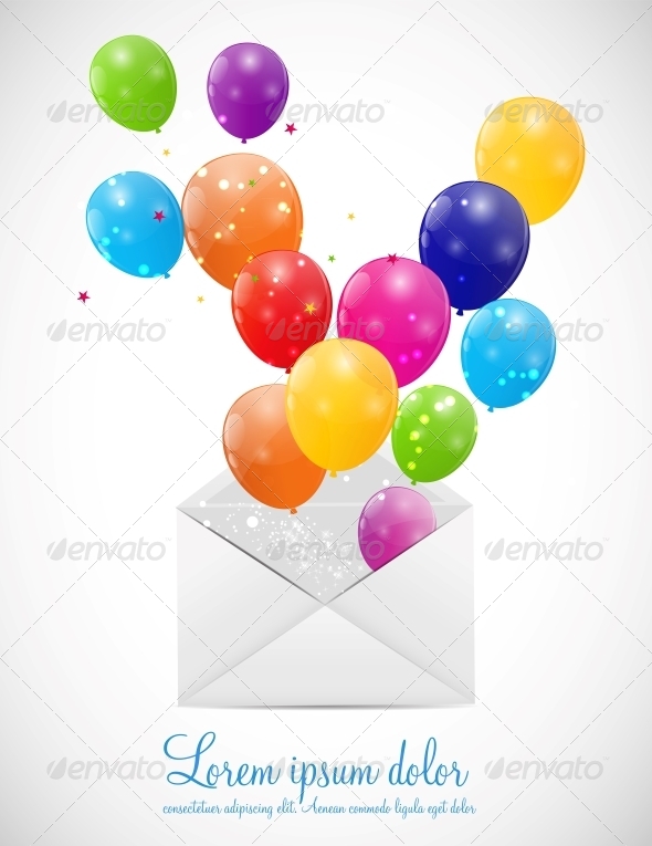 Envelope with Balloons Vector Illustration (Valentines)