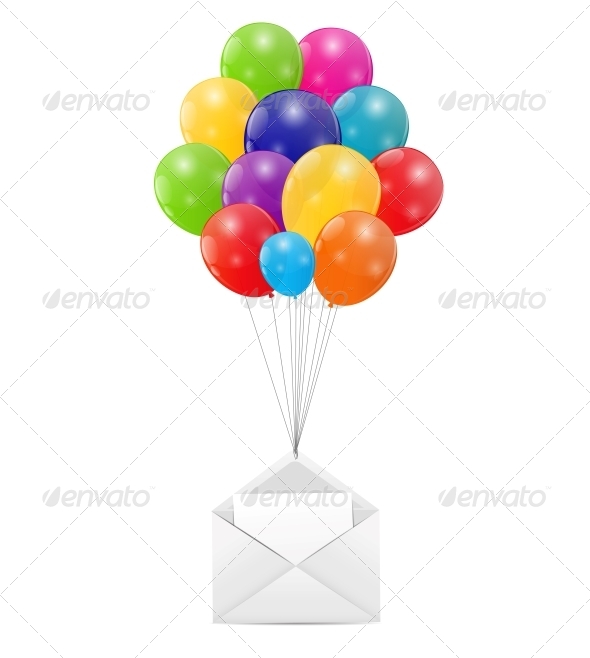 Envelope with Balloons Vector Illustration (Valentines)