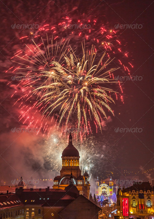 Fireworks in Cluj Napoca , Romania - Stock Photo - Images