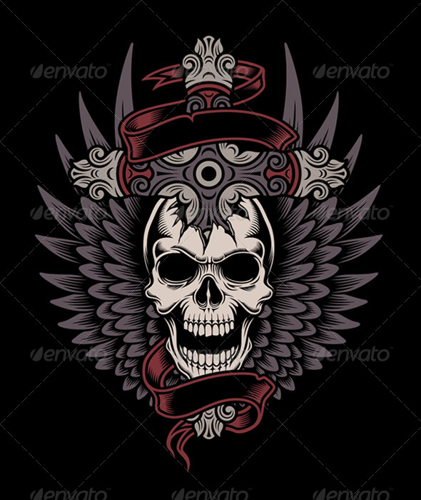 GraphicRiver Winged Skull With Cross 6334052 GraphicRiver Winged Skull With Cross 6334052