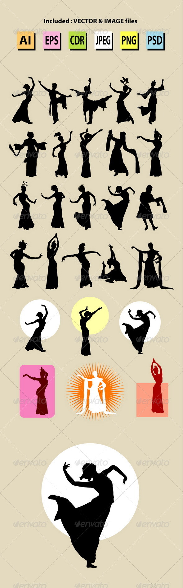 Female Chinese Dance Silhouettes - People Characters