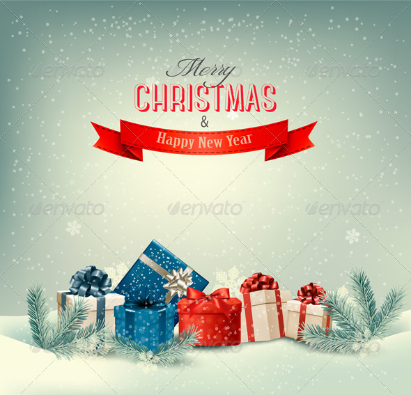 Christmas Winter Background with Presents - Christmas Seasons/Holidays