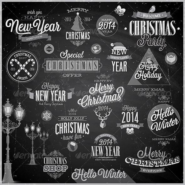 GraphicRiver Christmas Set of Labels and Emblems on Chalkboard 6348062 GraphicRiver Christmas Set of Labels and Emblems on Chalkboard 6348062