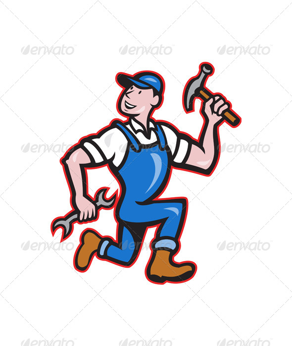 GraphicRiver Carpenter Builder Running with Tools Cartoon 6350262 GraphicRiver Carpenter Builder Running with Tools Cartoon 6350262