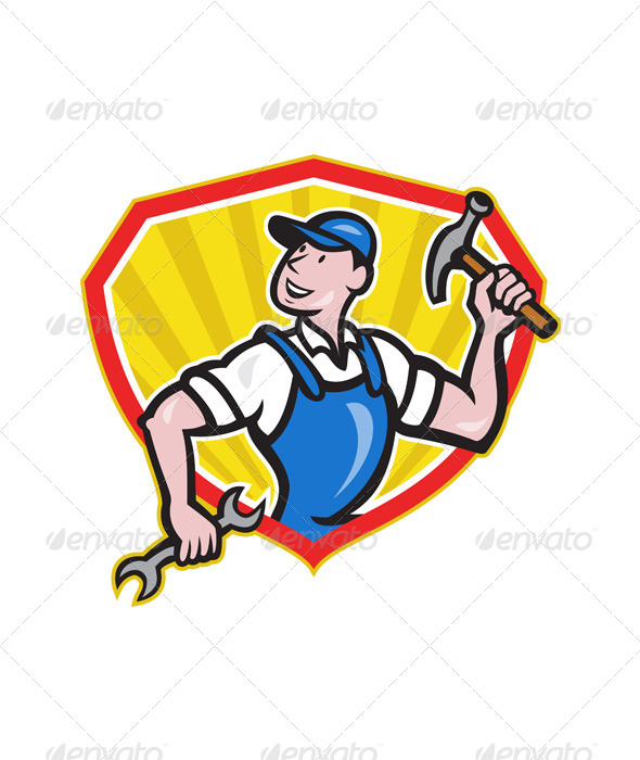 GraphicRiver Carpenter Builder Hammer Spanner Cartoon 6350276 GraphicRiver Carpenter Builder Hammer Spanner Cartoon 6350276