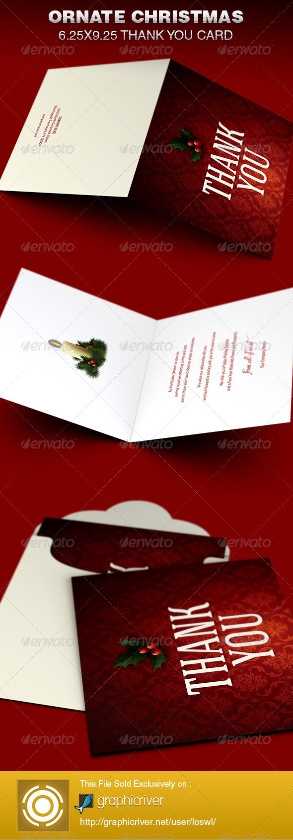 Ornate Christmas Thank You Card Template (Greeting Cards)