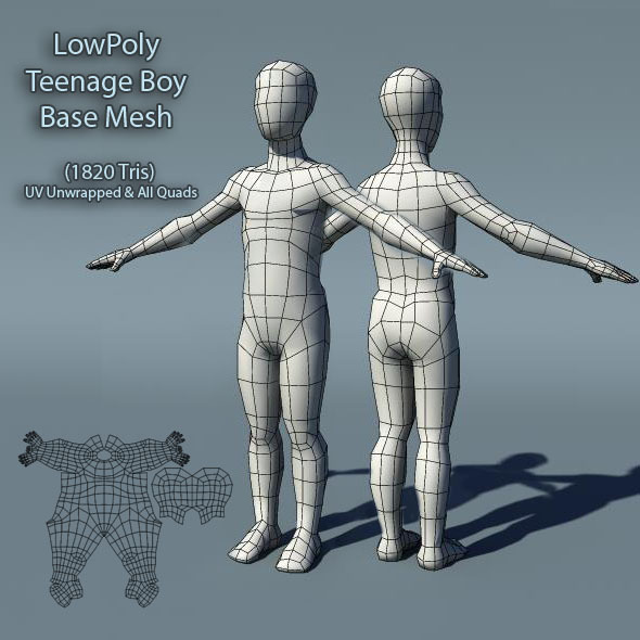 Low Poly Teenage Boy Base Mesh - 3DOcean Item for Sale