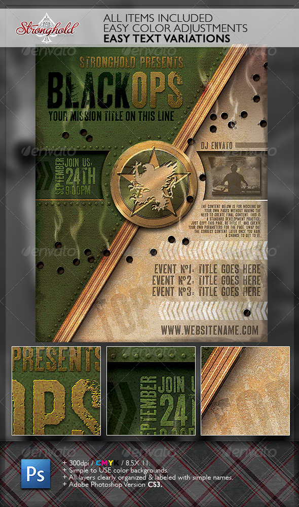 GraphicRiver Vintage Black Ops Military Crest Flyer Template 6384086 GraphicRiver Vintage Black Ops Military Crest Flyer Template 6384086