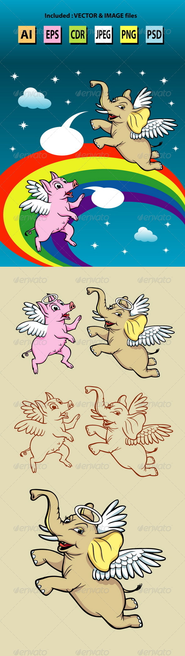 GraphicRiver Angel Pig and Elephant Illustration 6392213 GraphicRiver Angel Pig and Elephant Illustration 6392213