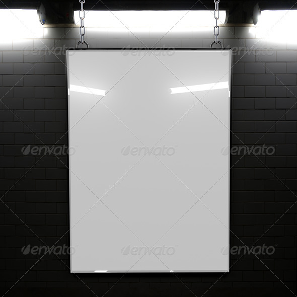 A top lit billboard in a subway with blank area for copy space