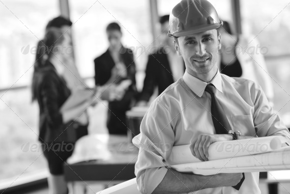 business people and construction engineers on meeting - Stock Photo - Images