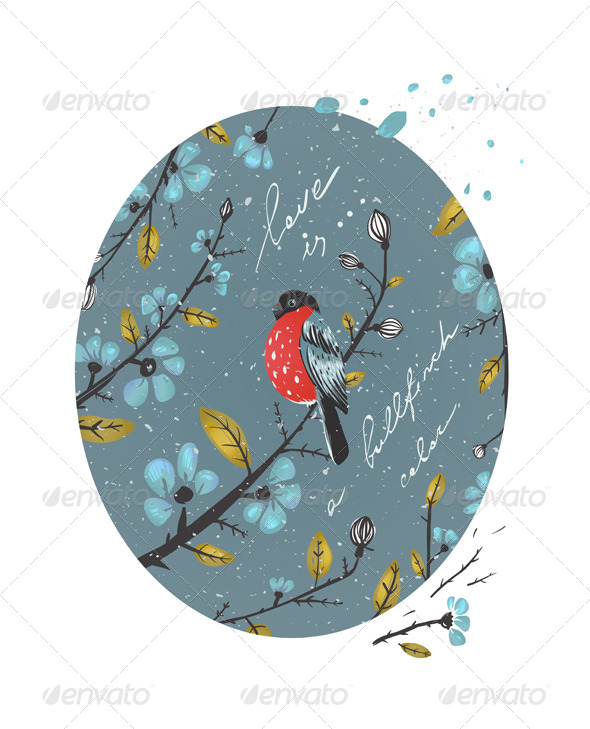 GraphicRiver Winter Flowers and Bullfinch Drawing 6417793 GraphicRiver Winter Flowers and Bullfinch Drawing 6417793