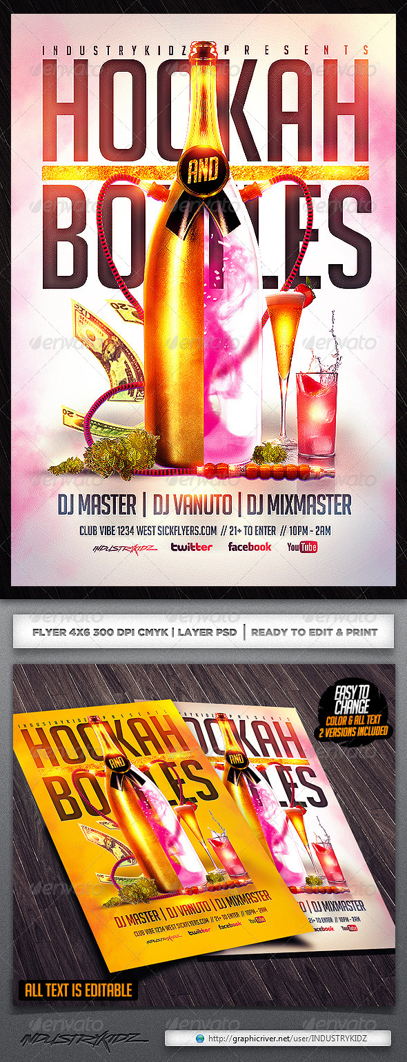Hookah And Bottles Flyers Template - Clubs & Parties Events