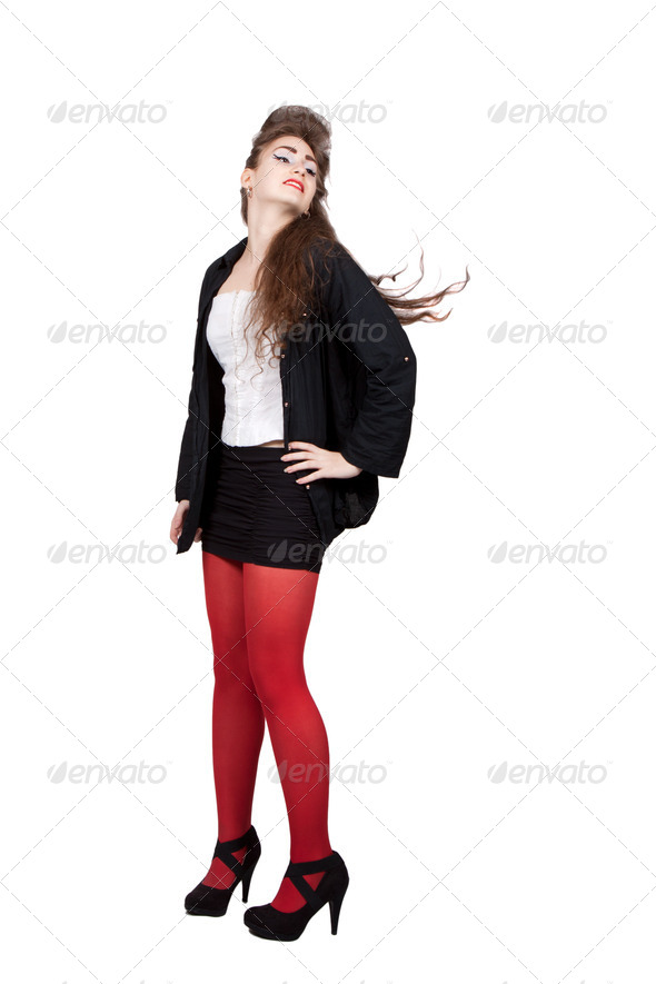 Teenage girl in black and red clothes (Misc) Photo Download