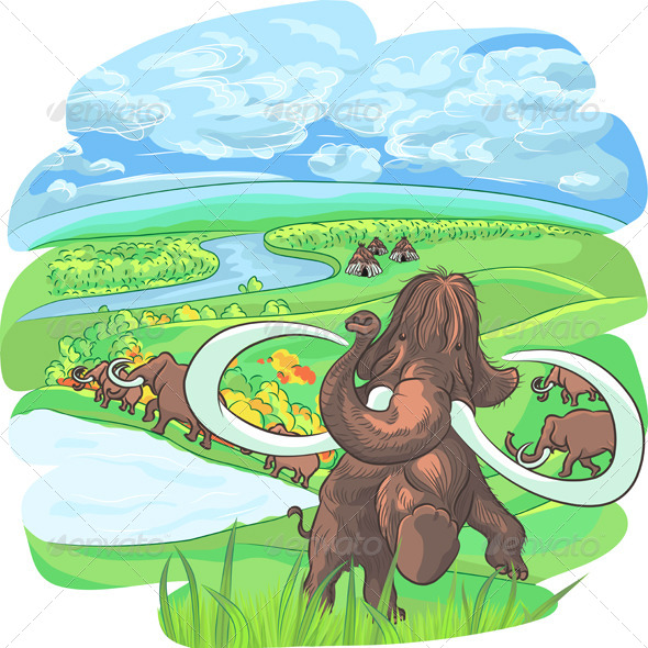 GraphicRiver Vector Mammoths in a Landscape with a River 6439951 GraphicRiver Vector Mammoths in a Landscape with a River 6439951