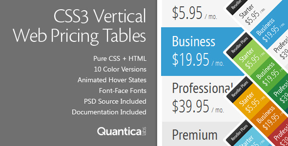 CSS3 Vertical Web Pricing Tables - CodeCanyon Item for Sale
