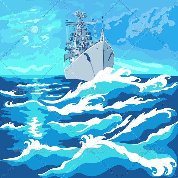 GraphicRiver Seascape with Warship 6473434 GraphicRiver Seascape with Warship 6473434