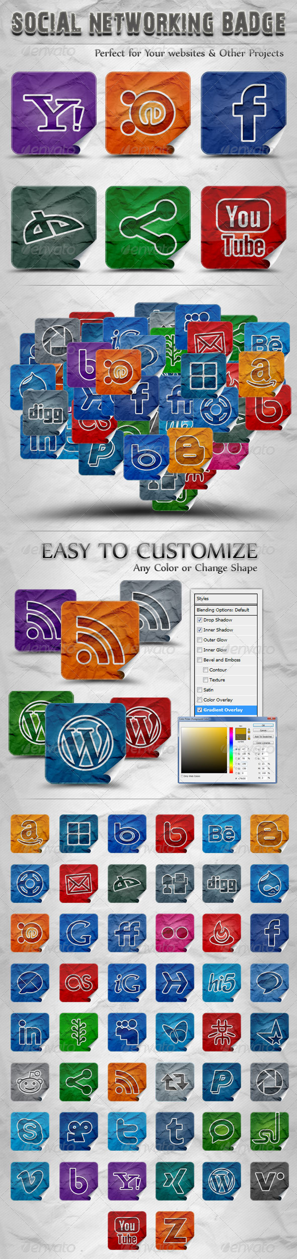 50 Social Networking Badge - Badges & Stickers Web Elements