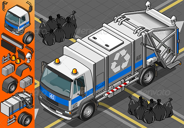 GraphicRiver Isometric White Garbage Truck in Front View 6503976 GraphicRiver Isometric White Garbage Truck in Front View 6503976