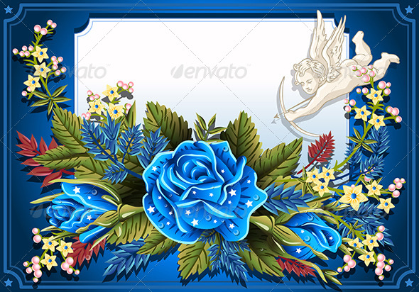 GraphicRiver Blue Roses Ornament on Vintage Frame 6506624 GraphicRiver Blue Roses Ornament on Vintage Frame 6506624