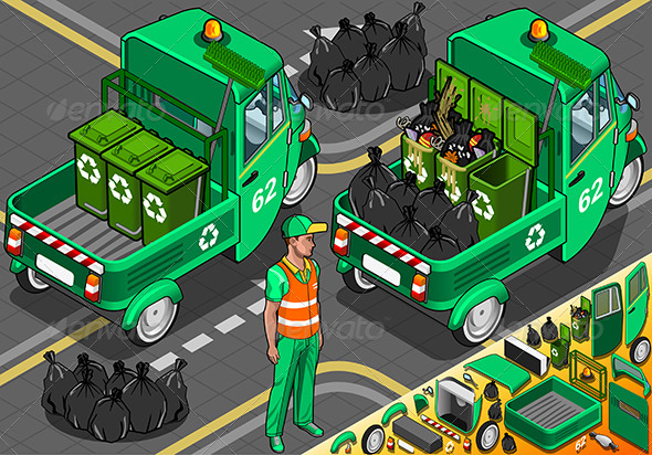 GraphicRiver Isometric Garbage Rickshaw in Rear View 6506666 GraphicRiver Isometric Garbage Rickshaw in Rear View 6506666
