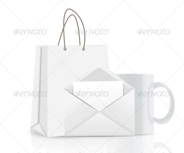 GraphicRiver Empty Shopping Bag Envelope and Cup for Advertising 6509395 GraphicRiver Empty Shopping Bag Envelope and Cup for Advertising 6509395