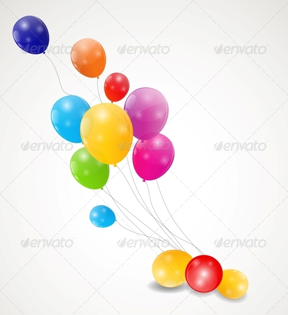 Color Glossy Balloons Background Vector Illustrati (Birthdays)