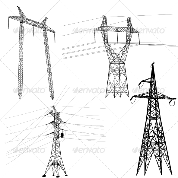 GraphicRiver High Voltage Power Lines Silhouette Set 6512136 GraphicRiver High Voltage Power Lines Silhouette Set 6512136