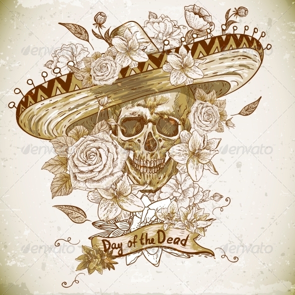 GraphicRiver Skull in Sombrero with Flowers Day of The Dead 6525218 GraphicRiver Skull in Sombrero with Flowers Day of The Dead 6525218