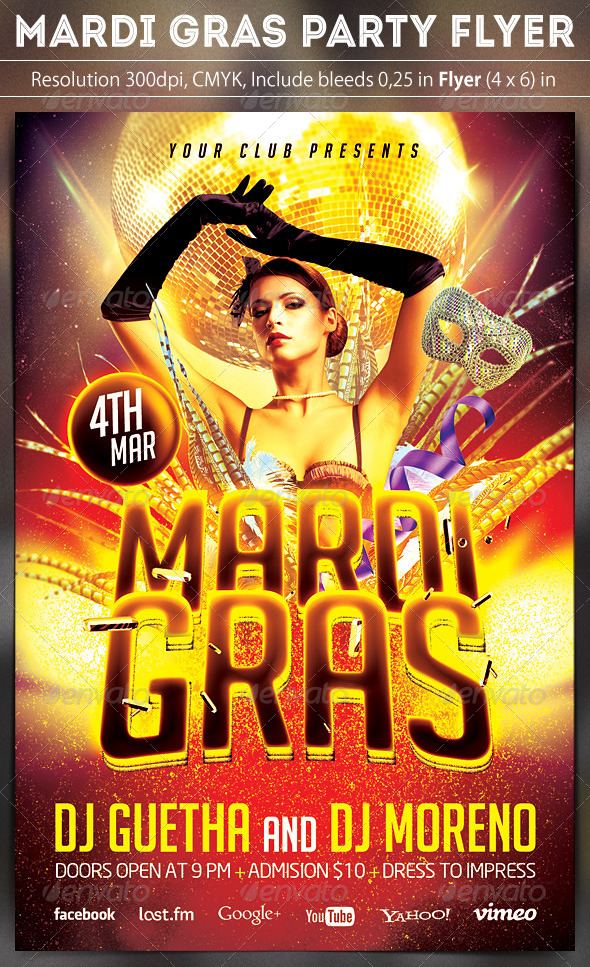 Mardi Gras Party Flyer - Clubs & Parties Events