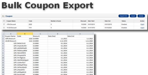 Bulk coupon export for OpenCart