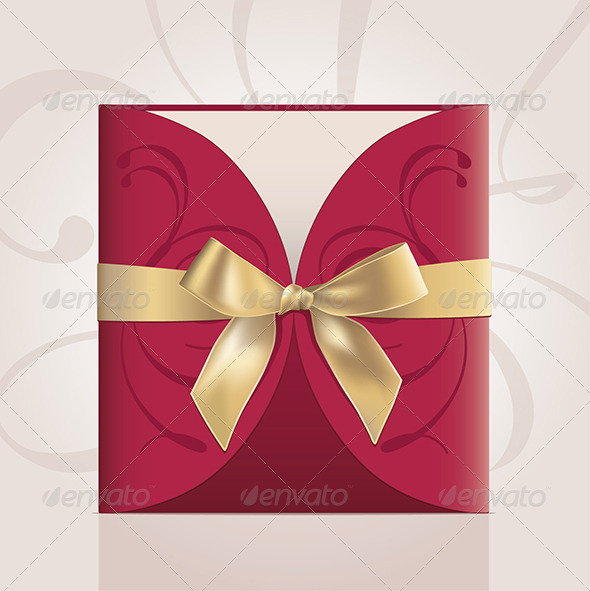 Square Card in Envelope with Golden Ribbon (Seasons/Holidays)