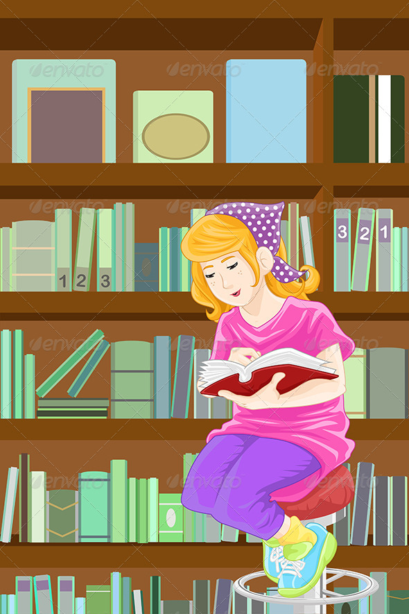 GraphicRiver Girl Studying in Library 6556240 GraphicRiver Girl Studying in Library 6556240