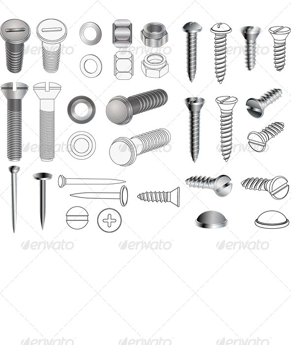 GraphicRiver Complete Set of Bolts and Nuts 6556354 GraphicRiver Complete Set of Bolts and Nuts 6556354