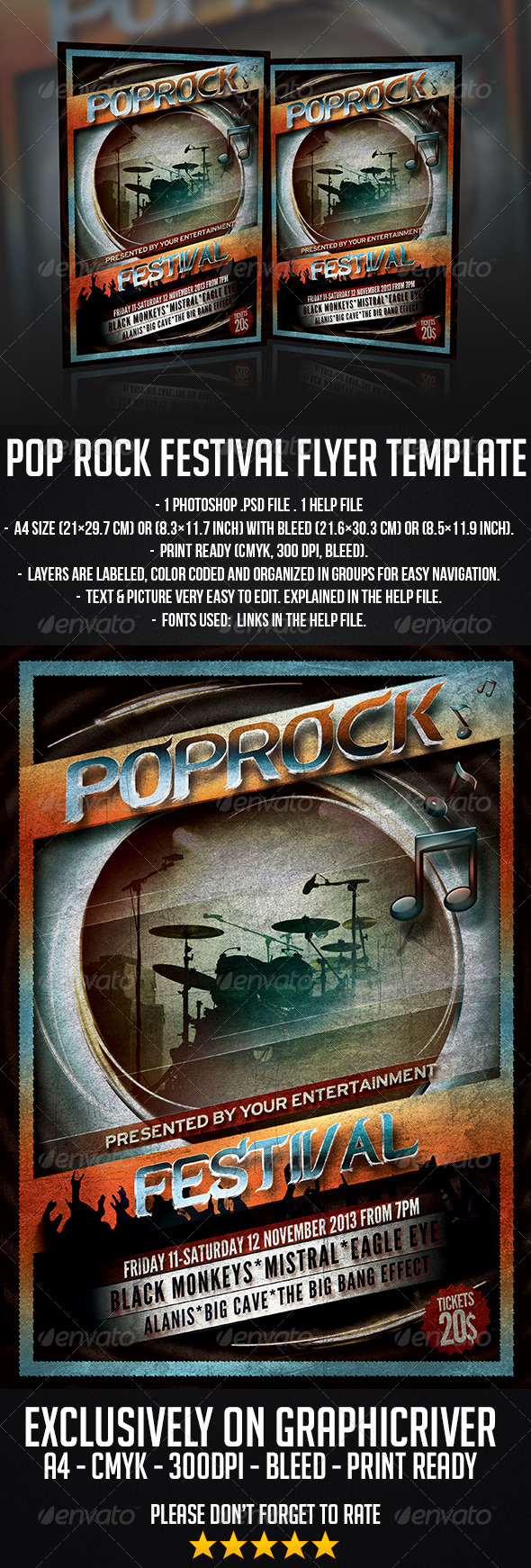 Pop Rock Festival Flyer Template - Concerts Events