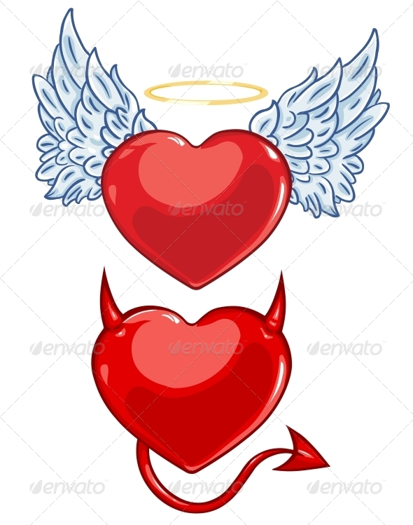 GraphicRiver Cartoon Evil and Angels Hearts 6577182 GraphicRiver Cartoon Evil and Angels Hearts 6577182