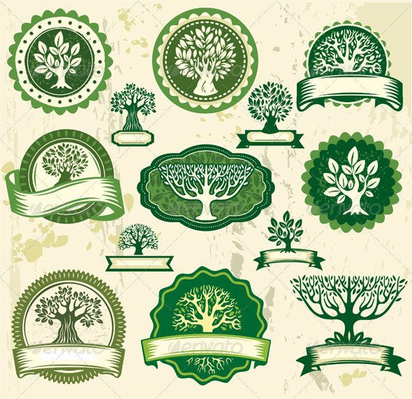 GraphicRiver Set Vintage Labels with Trees 6584352 GraphicRiver Set Vintage Labels with Trees 6584352