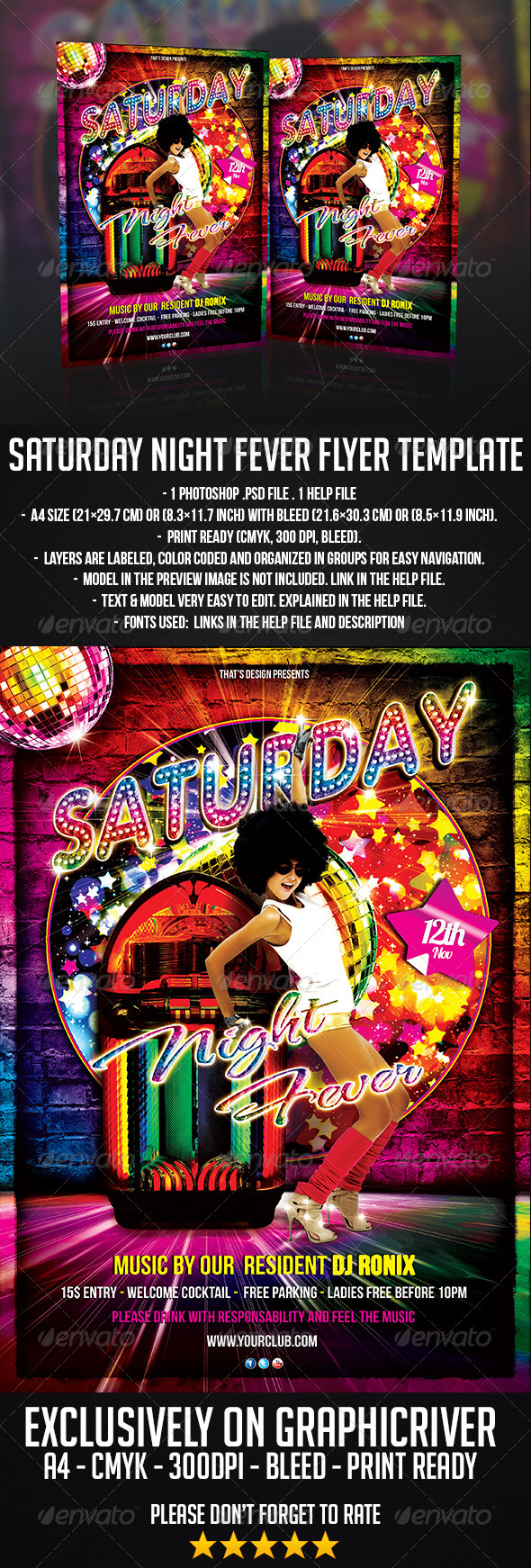 Saturday Night Fever Flyer Template - Clubs & Parties Events