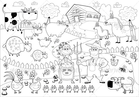 GraphicRiver Farm Family in Black and White 6592906 GraphicRiver Farm Family in Black and White 6592906