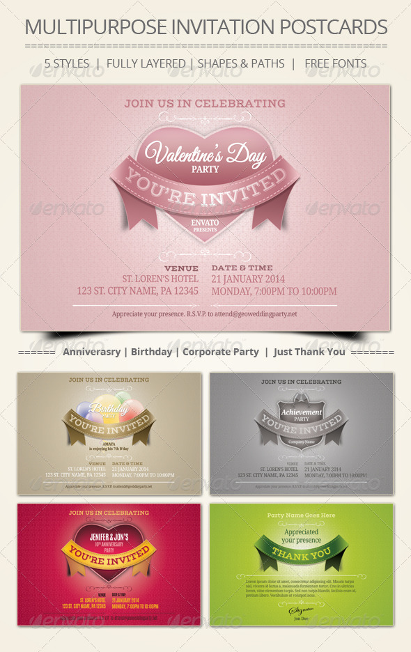 GraphicRiver Multipurpose Invitation Postcards 6636347 GraphicRiver Multipurpose Invitation Postcards 6636347
