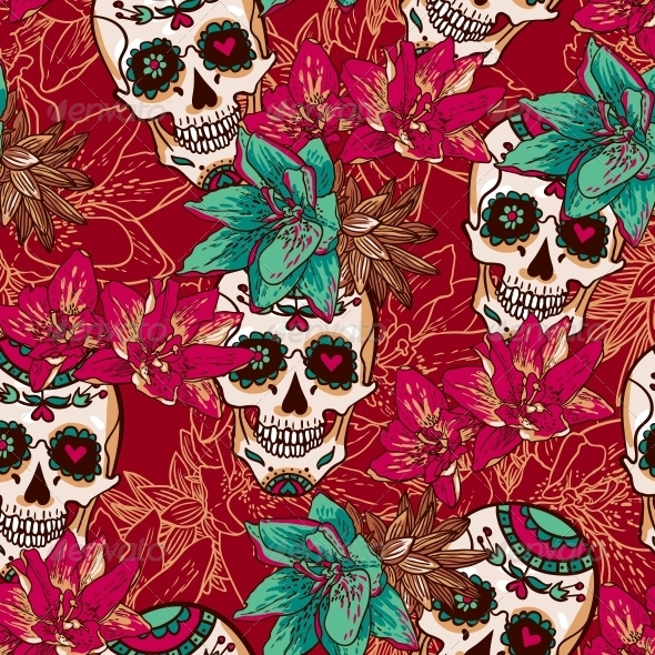 GraphicRiver Skull Hearts and Flowers Seamless Background 6639579 GraphicRiver Skull Hearts and Flowers Seamless Background 6639579