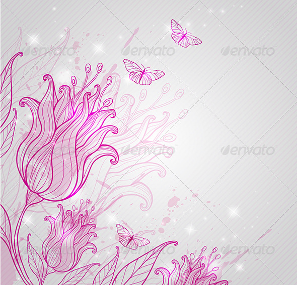 GraphicRiver Pink Tulips and Butterflies 6671459 GraphicRiver Pink Tulips and Butterflies 6671459