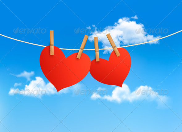 GraphicRiver Two Hearts Hanging on a Rope in Front of a Sky 6674417 GraphicRiver Two Hearts Hanging on a Rope in Front of a Sky 6674417