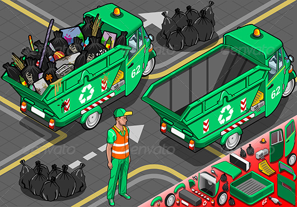 GraphicRiver Isometric Garbage Rickshaw in Rear View 6679767 GraphicRiver Isometric Garbage Rickshaw in Rear View 6679767